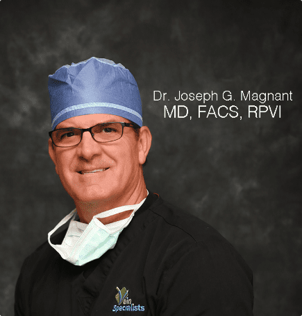 jgm black scrubs with title Doctor Josesph G Magnent headshot against a dark background