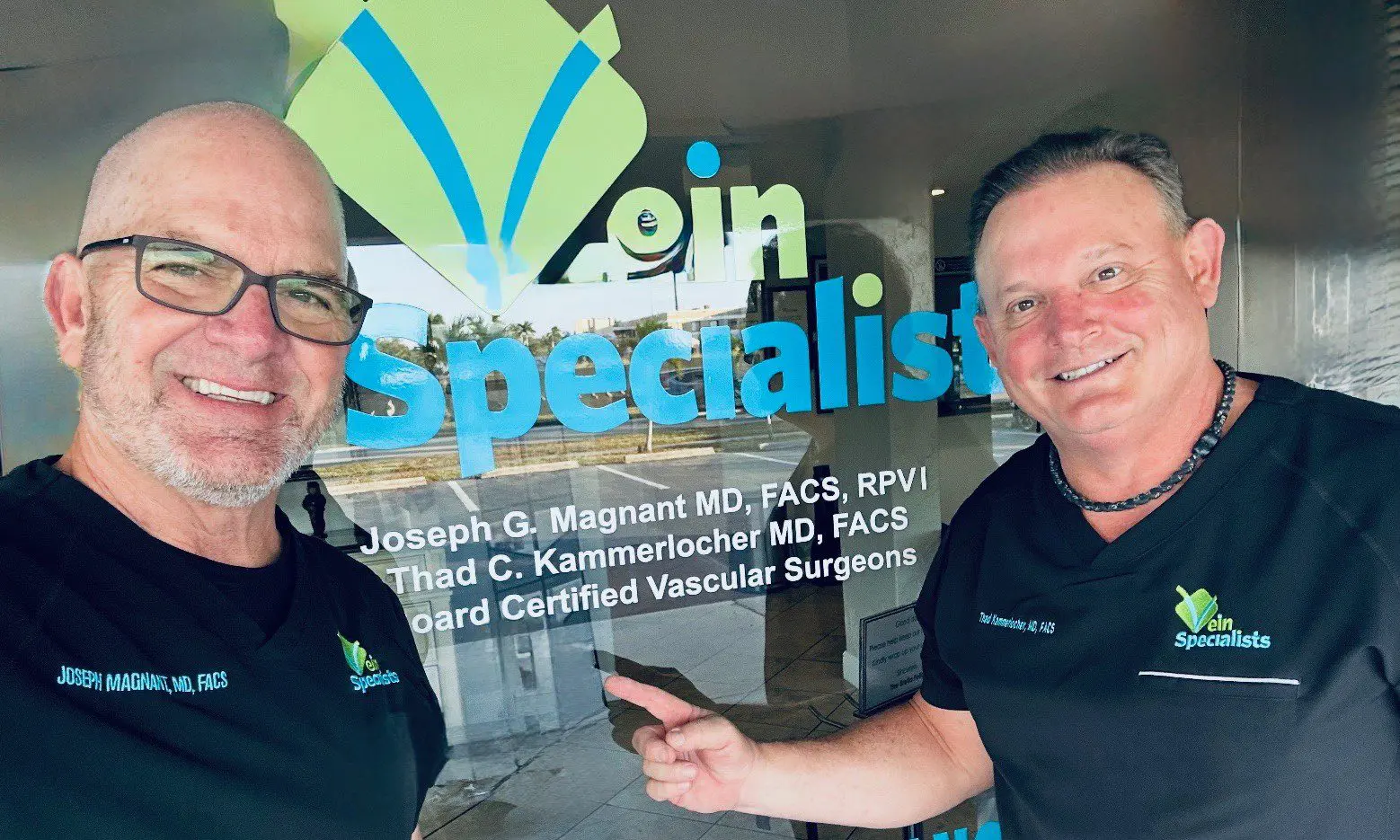 Dr. Magnant and Dr. Kammerlocher outside the Vein Specialists office